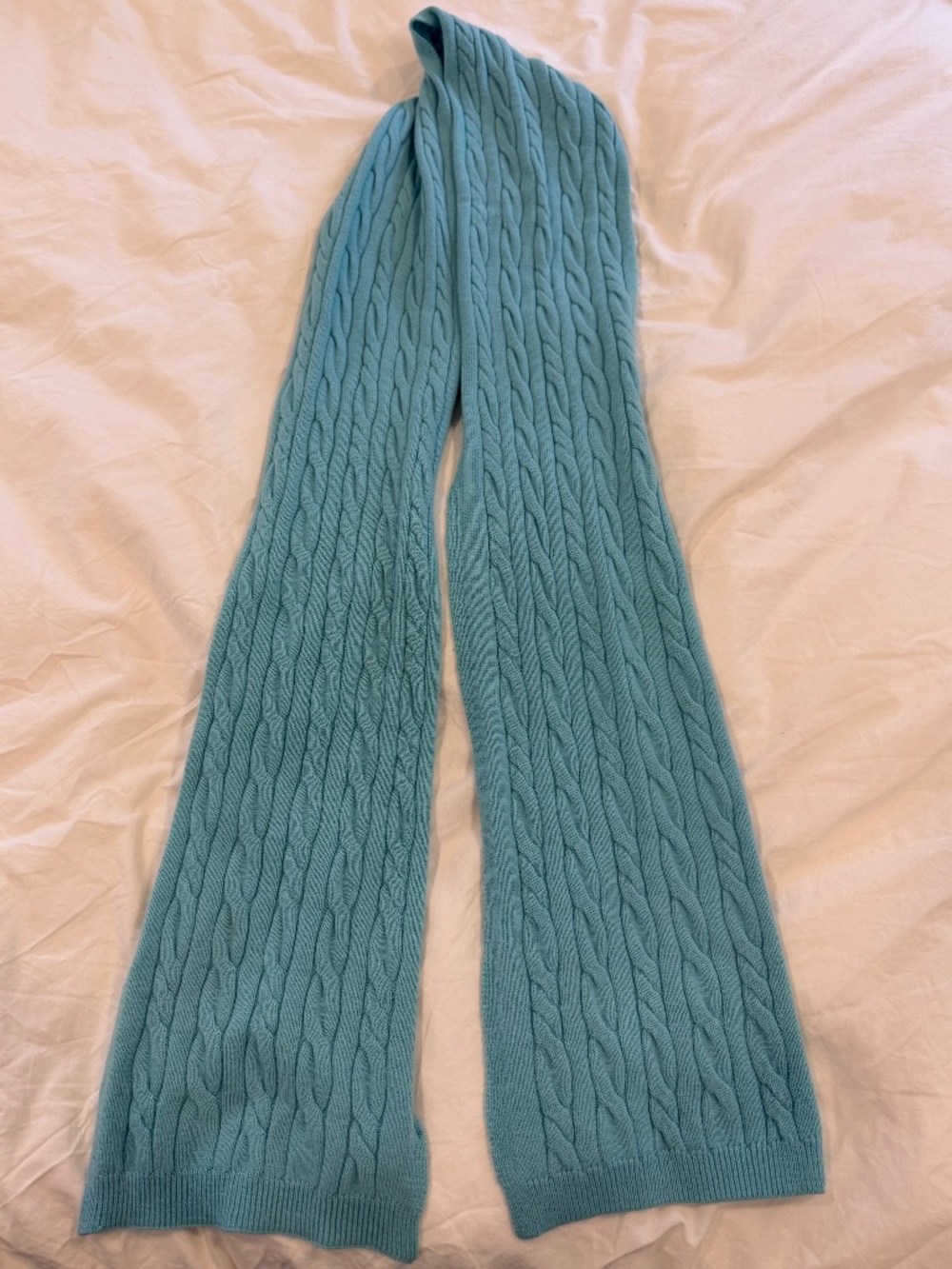 Talbots Aqua Blue Cable Knit Lambswool Blend Scarf